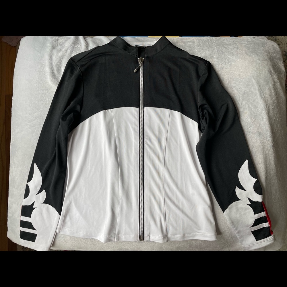 Jamie Sadock black and white jacket with red stripes